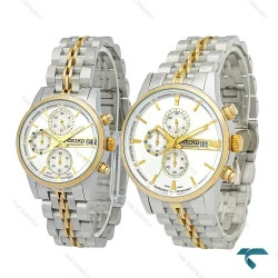 ساعت ست سیکو سه موتوره کورنوگراف دورنگ طلایی Seiko-7837-S