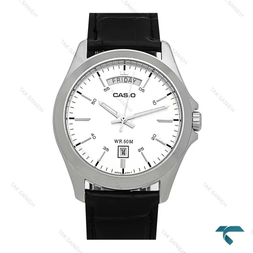 ساعت کاسیو MTP-1370 مردانه سیلور بند چرم مشکی Casio-7874-G