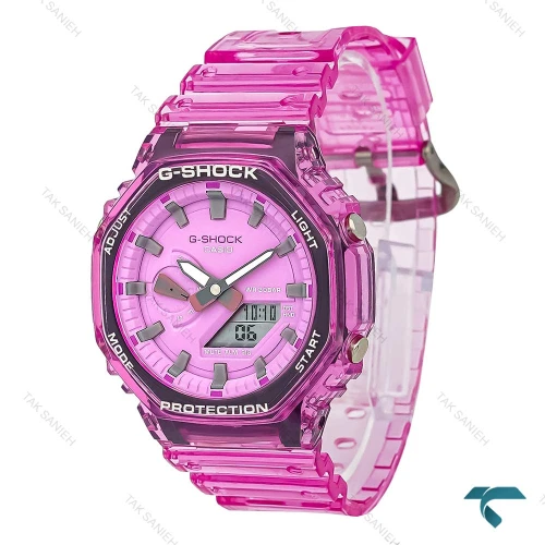 ساعت کاسیو جیشاک GA2100 زنانه شیشه ای صورتی Casio-7877-L