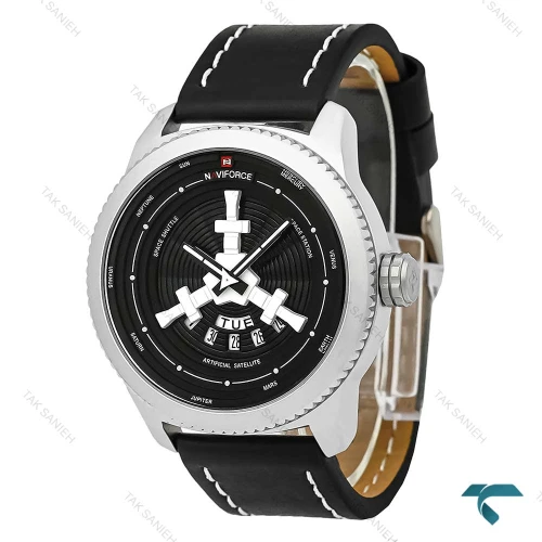 ساعت مردانه ناوی فورس NF9156 سیلور بند چرم مشکی NaviForce-7891-G