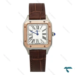 ساعت زنانه کارتیه دومونت دورنگ رزگلد بند قهوه ای اسمال Cartier-7912-L