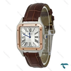 ساعت کارتیه سانتوس دومونت دورنگ رزگلد بند قهوه ای مدیوم Cartier-7913-G