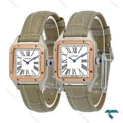 ساعت ست کارتیه سانتوس دومونت دورنگ رزگلد بند طوسی Cartier-7918-S