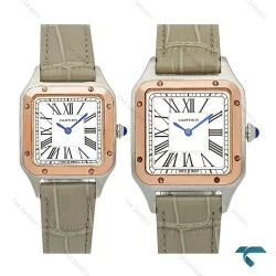 ساعت ست کارتیه سانتوس دومونت دورنگ رزگلد بند طوسی Cartier-7918-S