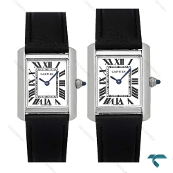 ساعت ست کارتیه تانک بند چرم مشکی Cartier-7923-S