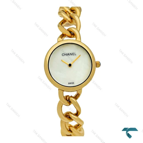 ساعت شنل زنانه طلایی صفحه سفید بند کارتیری Chanel-7957-L