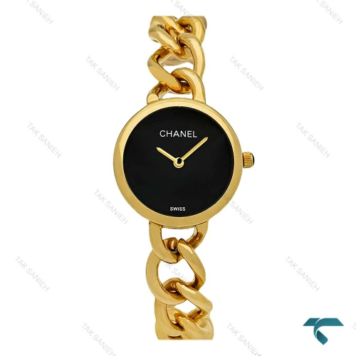 ساعت شنل زنانه بند کارتیری طلایی صفحه مشکی Chanel-7958-L