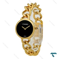 ساعت شنل زنانه بند کارتیری طلایی صفحه مشکی Chanel-7958-L