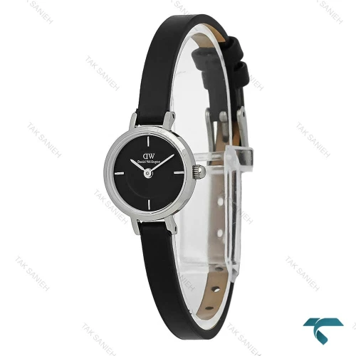 ساعت زنانه دنیل ولینگتون Petite Mini سیلور بند چرم مشکی DW-7969-L