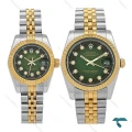 ساعت رولکس ست دورنگ طلایی صفحه سبز مشکی ایندکس نگین Rolex-7983-S