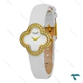 ساعت ون کلیف Alhambra زنانه بند چرم سفید دورنگین VanCleef-7984-L