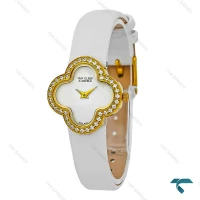 ساعت ون کلیف Alhambra زنانه بند چرم سفید دورنگین VanCleef-7984-L
