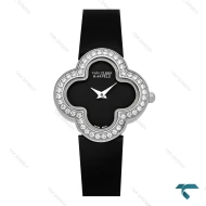 ساعت ون کلیف Alhambra زنانه سیلور بند چرم مشکی دورنگین VanCleef-7985-L