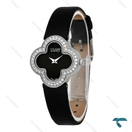 ساعت ون کلیف Alhambra زنانه سیلور بند چرم مشکی دورنگین VanCleef-7985-L