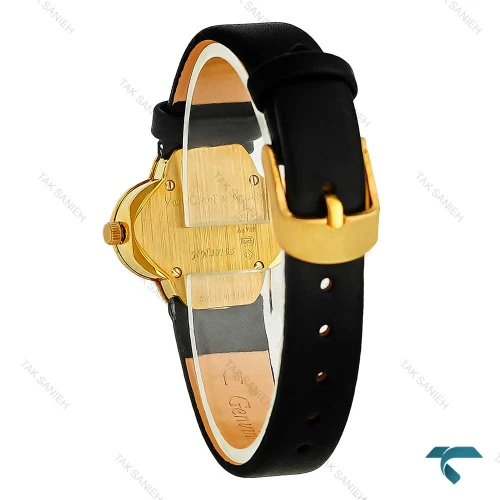 ساعت ونکلیف Alhambra زنانه طلایی بند چرم مشکی دورنگین VanCleef-7987-L