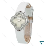 ساعت ونکلیف Alhambra زنانه نقره ای بند چرم سفید دورنگین VanCleef-7989-L