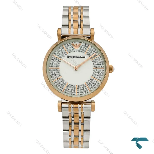 ساعت زنانه امپریو آرمانی دو رنگ رزگلد صفحه نگین دار Armani-7995-L