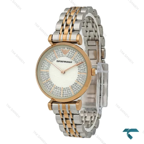 ساعت زنانه امپریو آرمانی دو رنگ رزگلد صفحه نگین دار Armani-7995-L