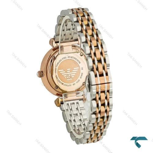 ساعت زنانه امپریو آرمانی دو رنگ رزگلد صفحه نگین دار Armani-7995-L