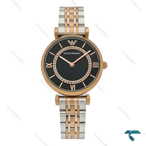 ساعت زنانه امپریو آرمانی دو رنگ رزگلد صفحه مشکی Armani-7996-L