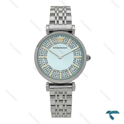 ساعت امپریو آرمانی زنانه سیلور صفحه آبی آسمانی نگین دار Armani-7997-L