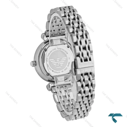 ساعت امپریو آرمانی زنانه سیلور صفحه آبی آسمانی نگین دار Armani-7997-L