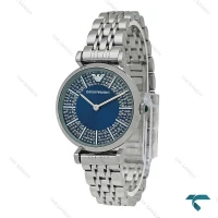 ساعت زنانه امپریو آرمانی سیلور صفحه سرمه ای نگین دار Armani-7998-L