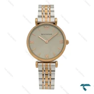 ساعت مچی امپریو آرمانی زنانه دو رنگ رزگلد صفحه طوسی Armani-8002-L