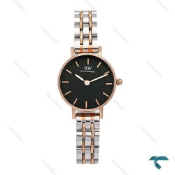 ساعت DW مینی گرد زنانه دو رنگ رزگلد صفحه مشکی DW-6000-24-L