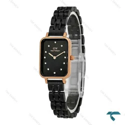 ساعت دنیل ولینگتون زنانه مستطیلی رزگلد مشکی نگین دار DW-8014-L