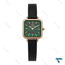 ساعت DW زنانه مربعی رزگلد بند چرم صفحه سبز طرح دار DW-8024-L