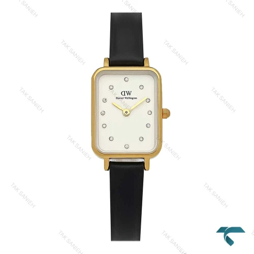 ساعت DW زنانه مستطیلی طلایی بندچرم صفحه سفید نگین دار DW-8026-L