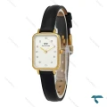 ساعت DW زنانه مستطیلی طلایی بندچرم صفحه سفید نگین دار DW-8026-L