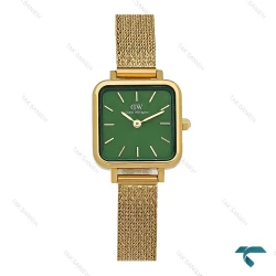 ساعت DW زنانه مربع طلایی بند حصیری صفحه سبز DW-8027-L