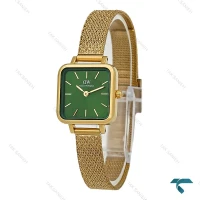 ساعت DW زنانه مربع طلایی بند حصیری صفحه سبز DW-8027-L