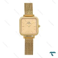 ساعت دنیل ولینگتون زنانه مربع طلایی بند حصیری DW-8028-L