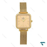 ساعت دنیل ولینگتون زنانه مربع طلایی بند حصیری DW-8028-L