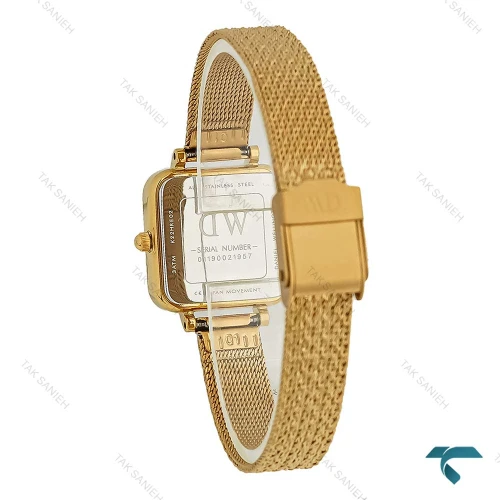ساعت دنیل ولینگتون زنانه مربع طلایی بند حصیری DW-8028-L