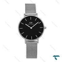 ساعت DW زنانه بند حصیری سیلور صفحه مشکی مدیوم DW-8029-L