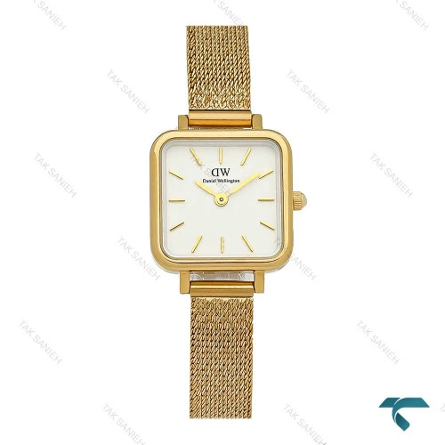 ساعت DW زنانه طلایی بند حصیری مربع صفحه سفید DW-8030-L