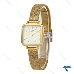 ساعت DW زنانه طلایی بند حصیری مربع صفحه سفید DW-8030-L