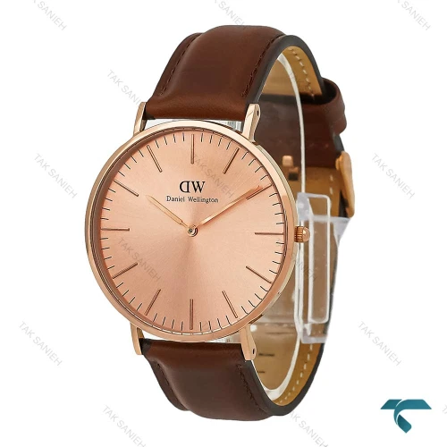ساعت دنیل ولینگتون مردانه بند چرم قهوه ای صفحه رزگلد DW-8034-G