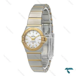 ساعت امگا زنانه دورنگ طلایی صفحه سفید خطی اسمال Omega-7273-L