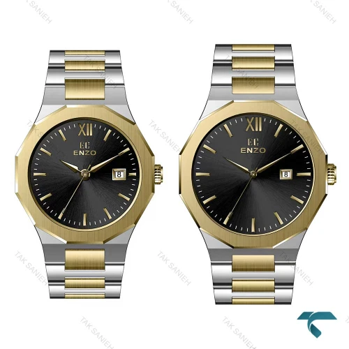 ساعت مچی ست انزو EC-608TBS دورنگ طلایی صفحه مشکی Enzo-8084-S