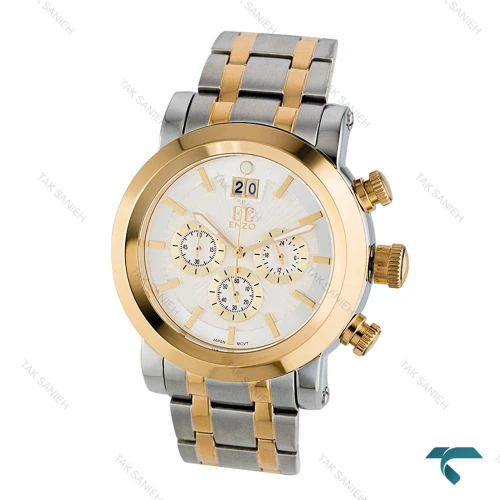 ساعت انزو مردانه EC-2168TEG دورنگ طلایی صفحه سفید Enzo-8136-G