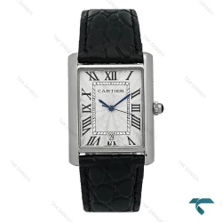ساعت کارتیه تانک بند چرم مردانه تقویم دار Cartier-8190-G