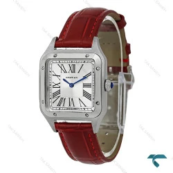 ساعت کارتیر سانتوس دومونت بند زرشکی متوسط Cartier-8192-G
