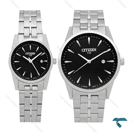 ساعت ست سیتیزن VIP نقره ای صفحه مشکی Citizen-8196-S