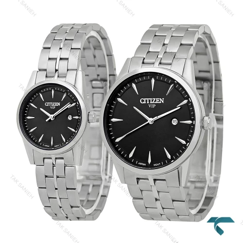 ساعت ست سیتیزن VIP نقره ای صفحه مشکی Citizen-8196-S