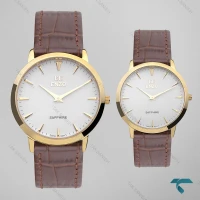 ساعت ست انزو EC-1702GESطلایی بند چرم قهوه ای Enzo-8111-S